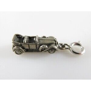 Vintage 3D Sterling Silver Old Antique Convertible Car Travel Charm C Clasp Char